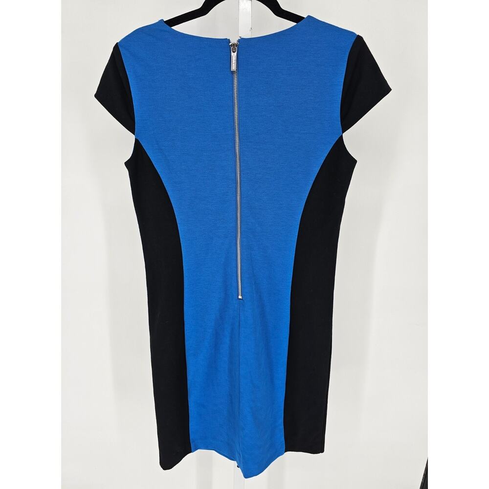 Michael Kors Womens Sz 6 Knee Length Career Dress Black Blue V Neck Short Sleeve - Picture 4 of 4